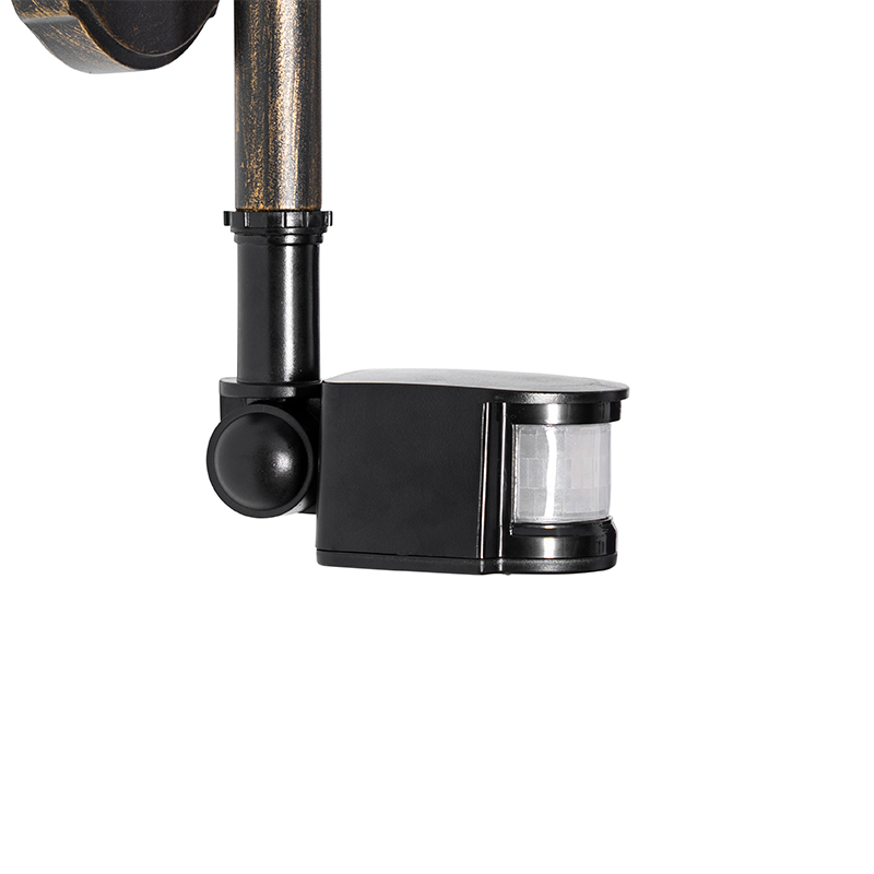 Aplique de pared para exteriores oro antiguo con sensor de movimiento IP44 - Daphne