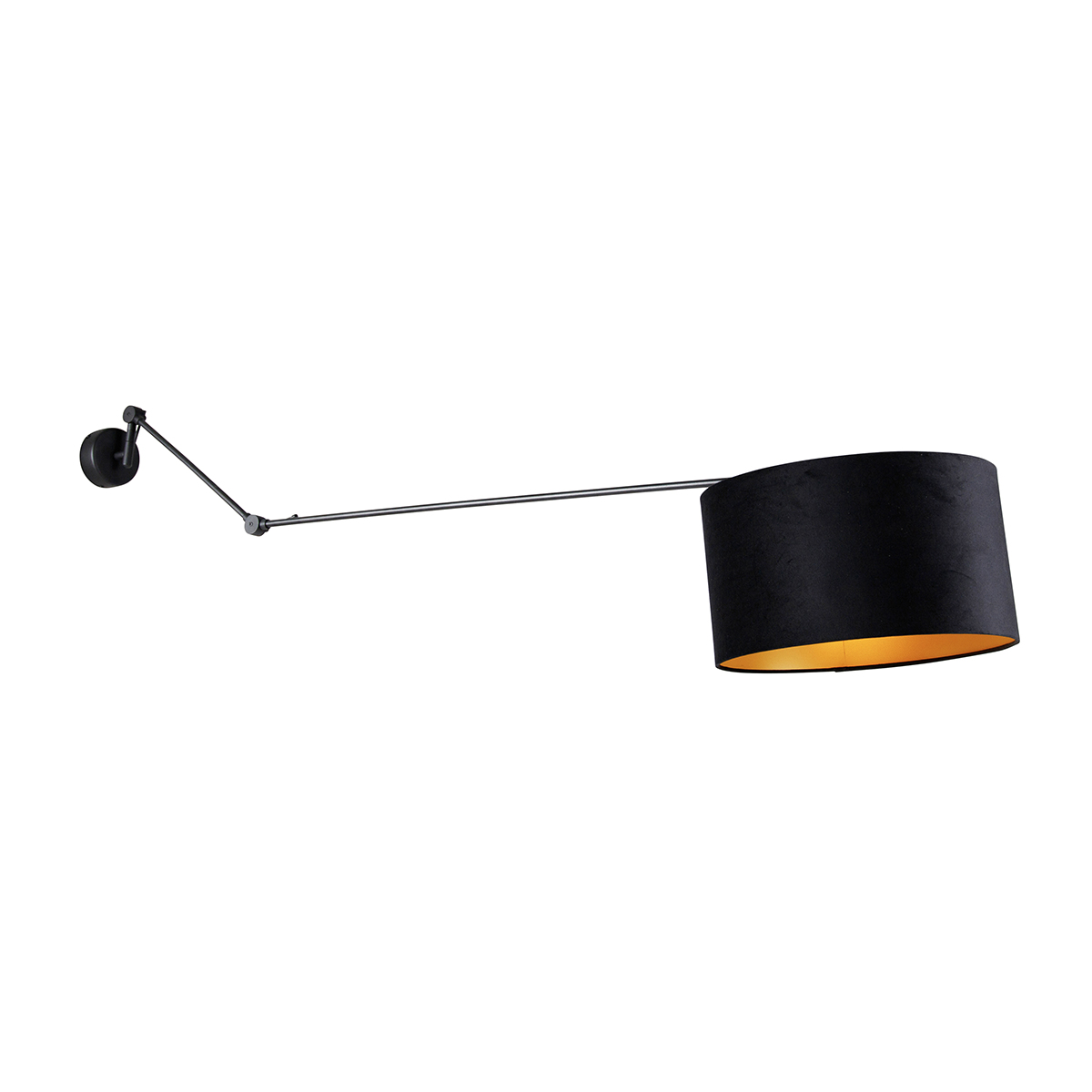 Wandleuchte schwarz mit Veloursschirm schwarz 35 cm verstellbar - Blitz