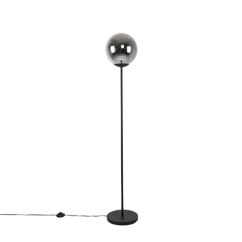 Lámpara de pie Art Deco negra con cristal ahumado - Pallon