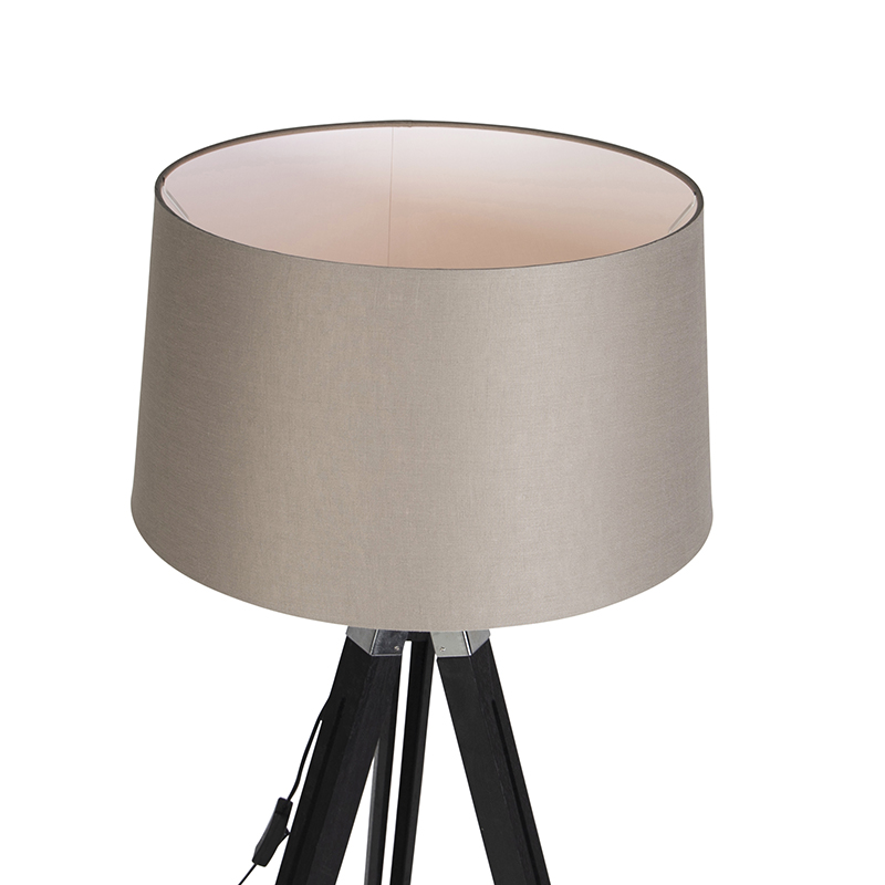 Stehleuchte schwarz mit taupe Leinenschirm 45 cm - Tripod