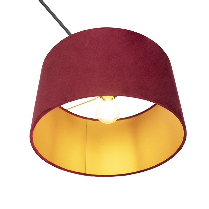Lámpara colgante negra con pantalla de terciopelo rojo con dorado 35 cm - Blitz