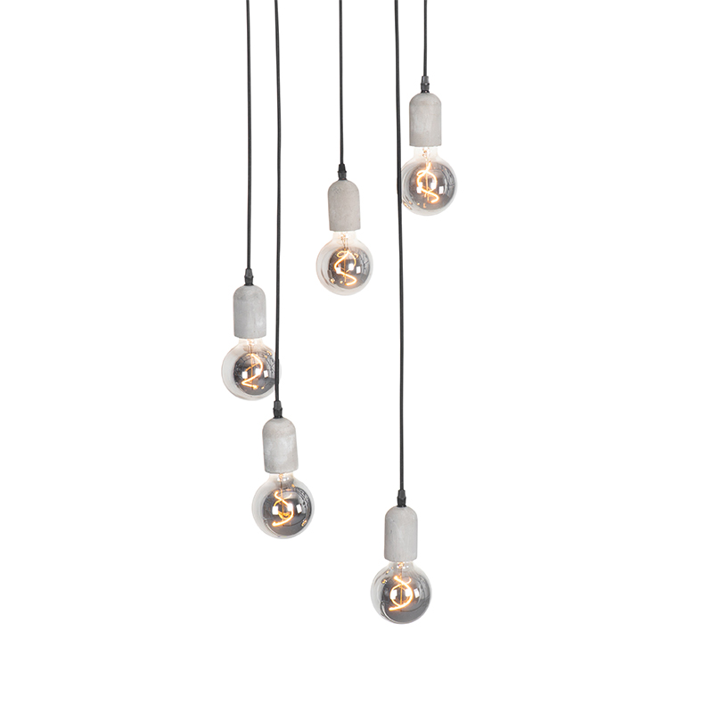 Lámpara colgante industrial negra con hormigón redonda 5 luces - Pedra