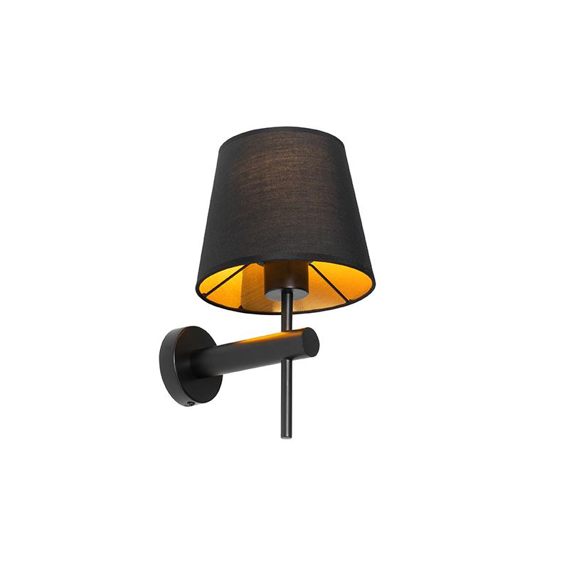 Moderne Wandleuchte Schwarz inkl. Schirm mit goldener Innenseite - Pluk