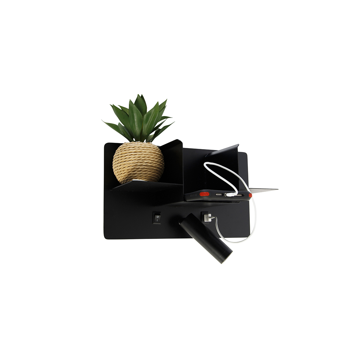 Applique moderna nera con LED e USB - Thijs