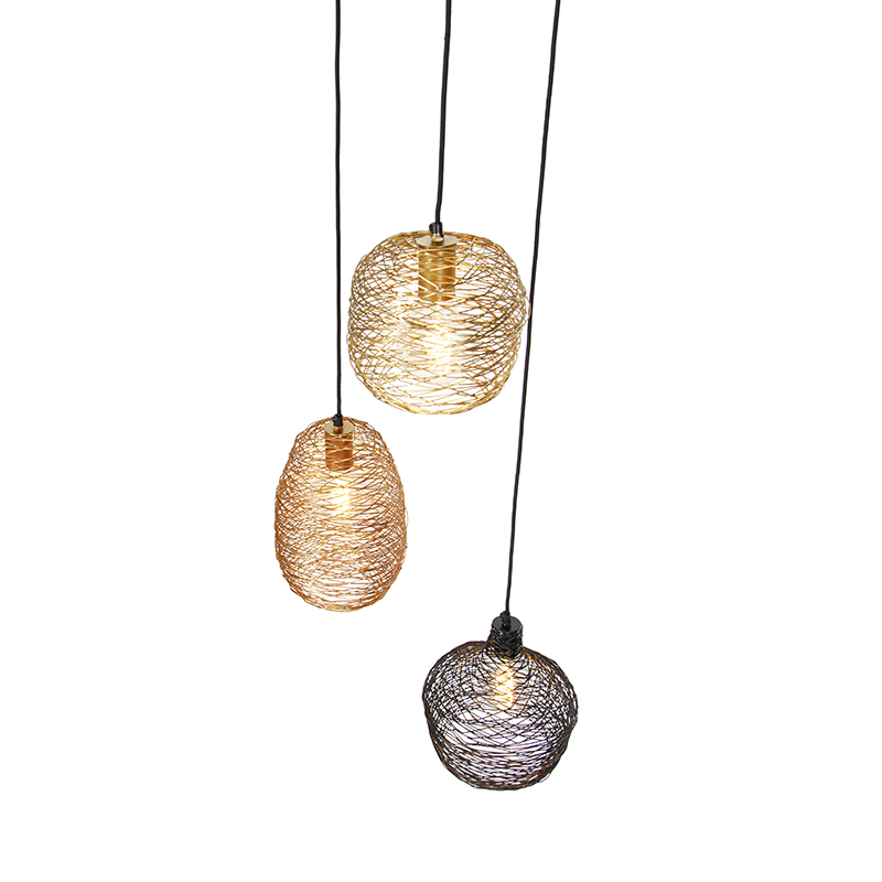 Pendant Light Black Gold and Copper Round 3-Light - Sarella