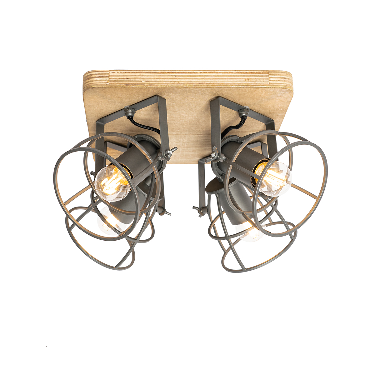 Faretto industriale in legno con grigio scuro regolabile 4 luci - Arthur