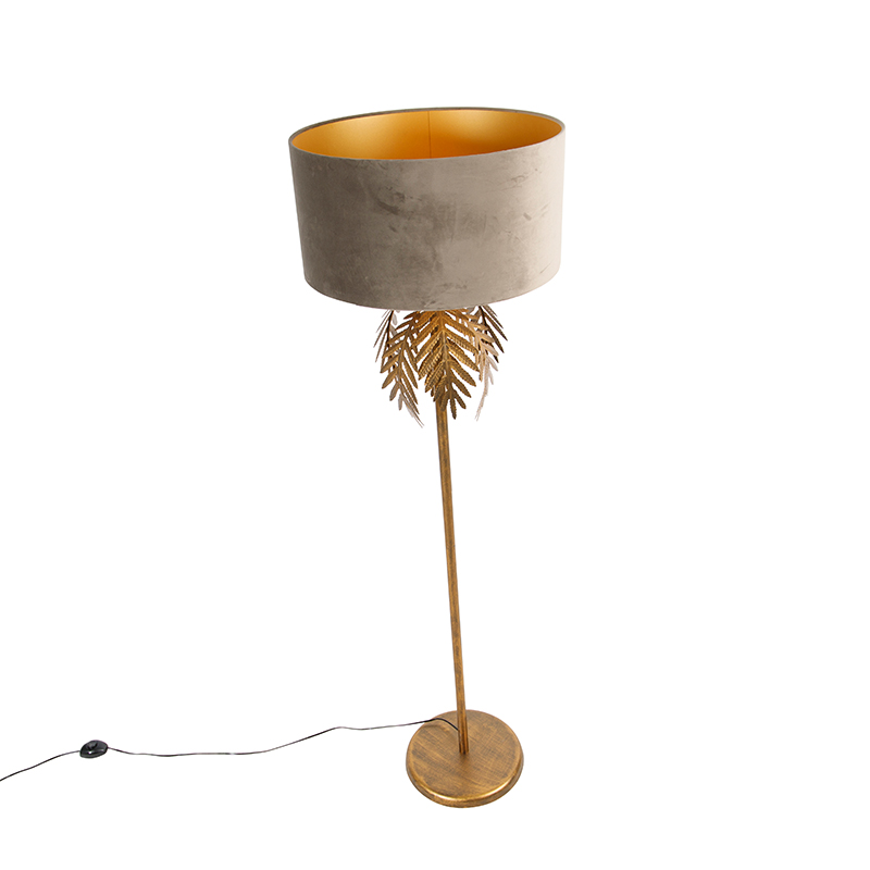Vintage Stehlampe Gold mit Samtschirm Taupe 50 cm - Botanica