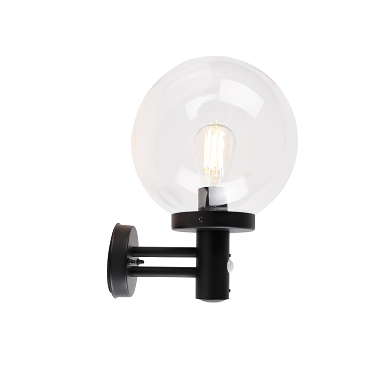 Aplique de pared exterior negro con cristal transparente con sensor de movimiento - Sfera