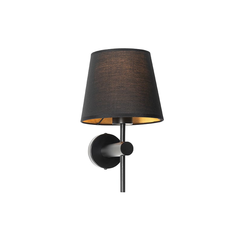 Moderne Wandleuchte Schwarz inkl. Schirm mit goldener Innenseite - Pluk