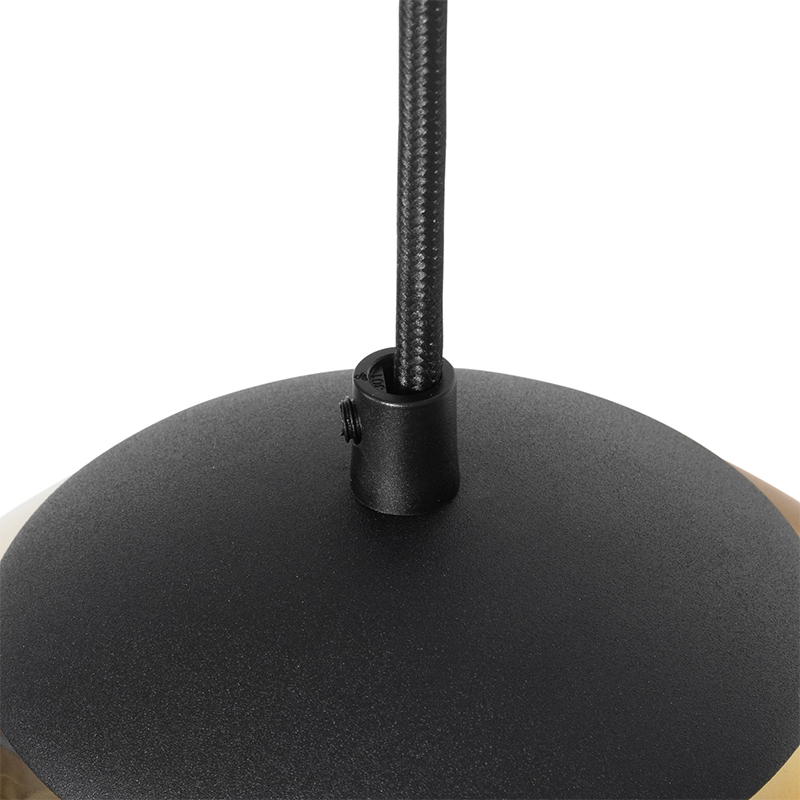 Lampada a sospensione Art Déco nera con vetro dorato rotondo 3 luci - Pallon