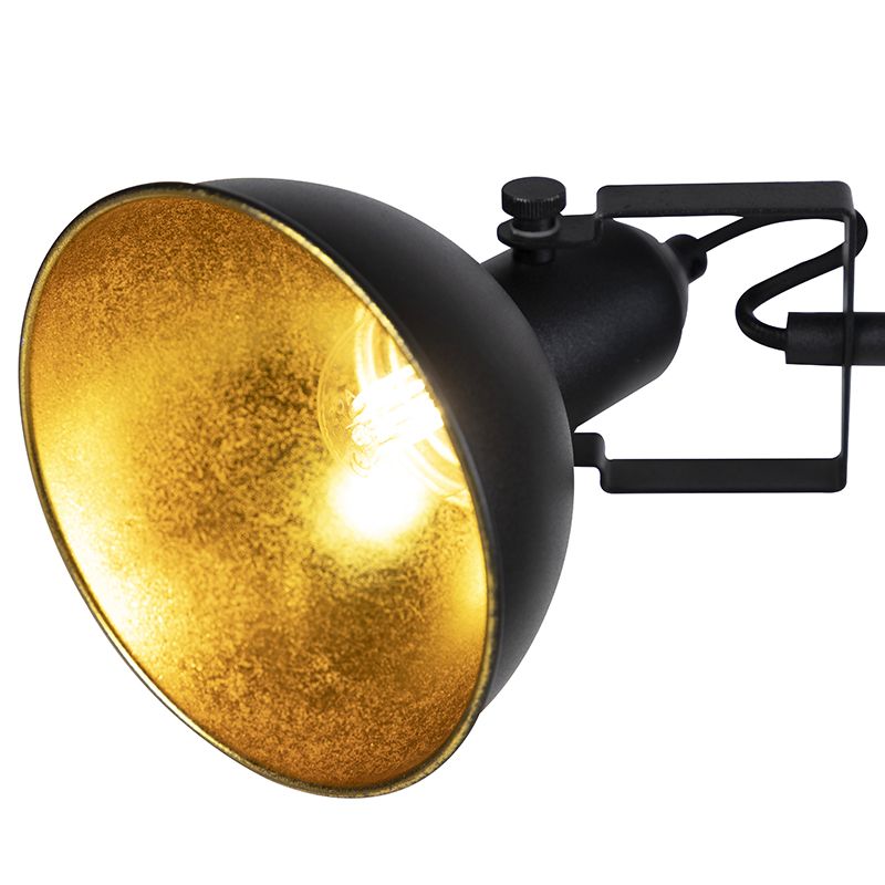 Lámpara de pie industrial negra con dorado 3 luces - Tommy