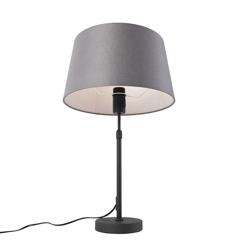 Table Lamp Black with Linen Lampshade Grey 35 cm Adjustable - Parte