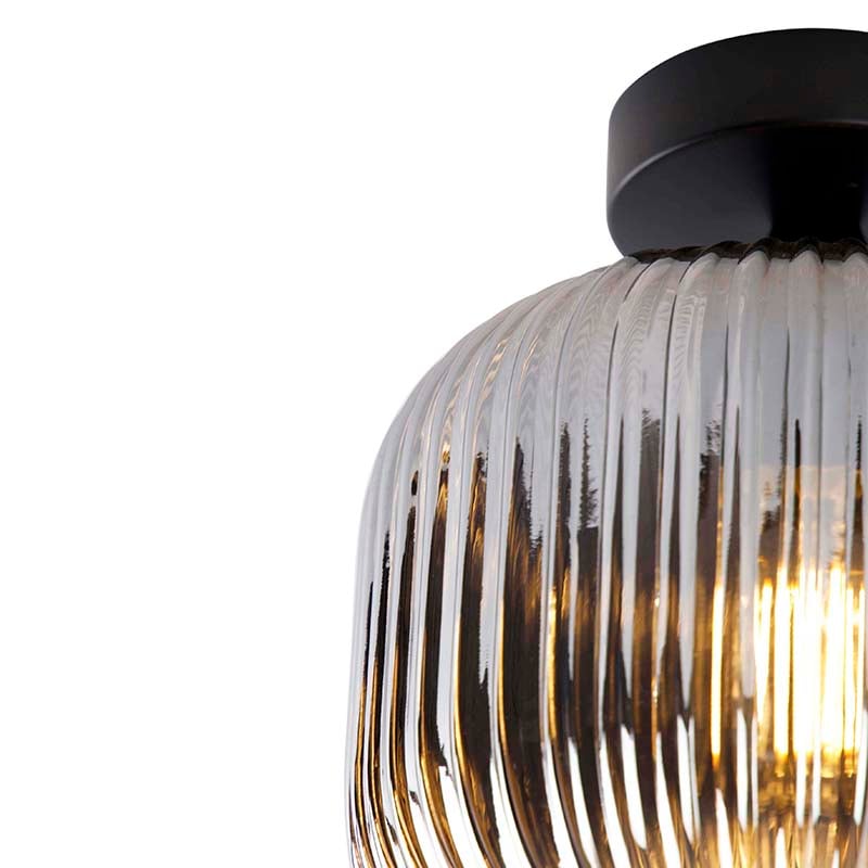 Art Deco Ceiling Light Black with Smoke Glass - Karel