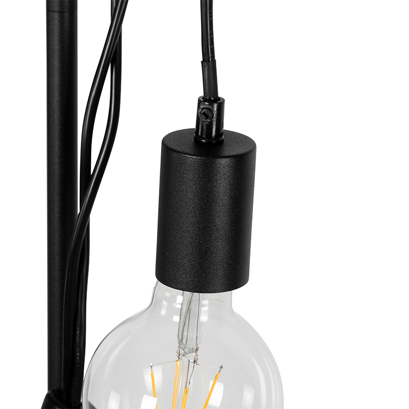 Lampada da terra rustica nera con legno 2 luci - Dami