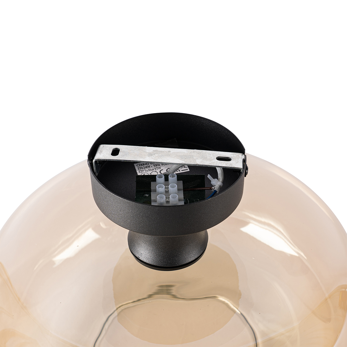 Art Deco Ceiling Light Black with Amber Glass - Bizle