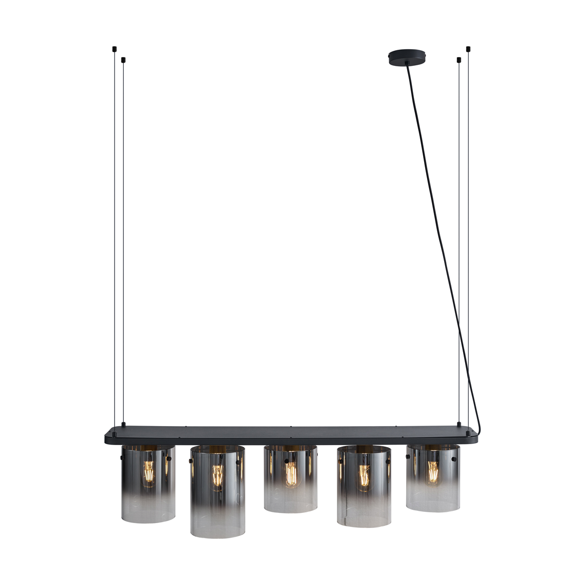 Lámpara colgante moderna negra con cristal ahumado de 5 luces - Hybrid