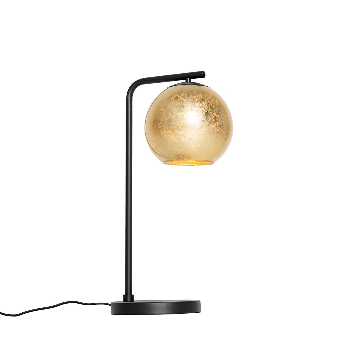Lámpara de mesa de diseño negra con cristal dorado - Bert