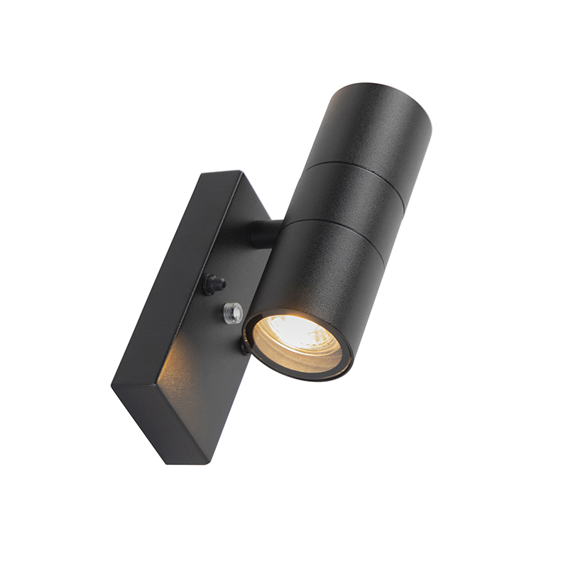 Aplique de pared exterior negro 2 luces IP44 con sensor crepuscular - Duo