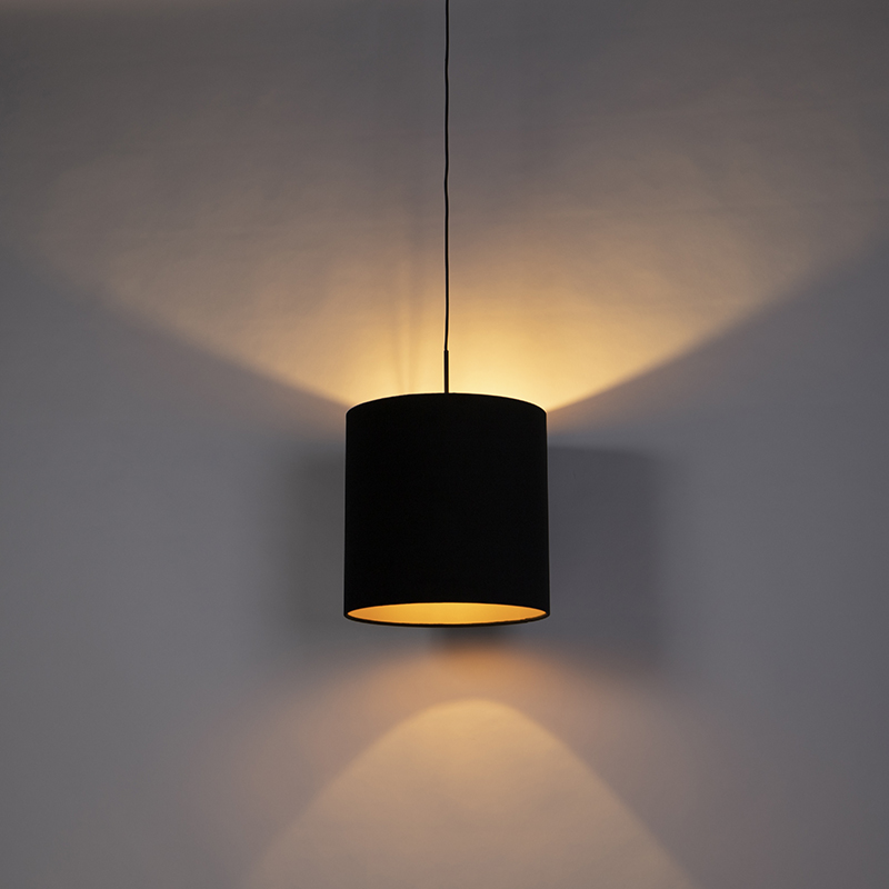 Lámpara colgante con pantalla de terciopelo negro con dorado 40 cm - Combi