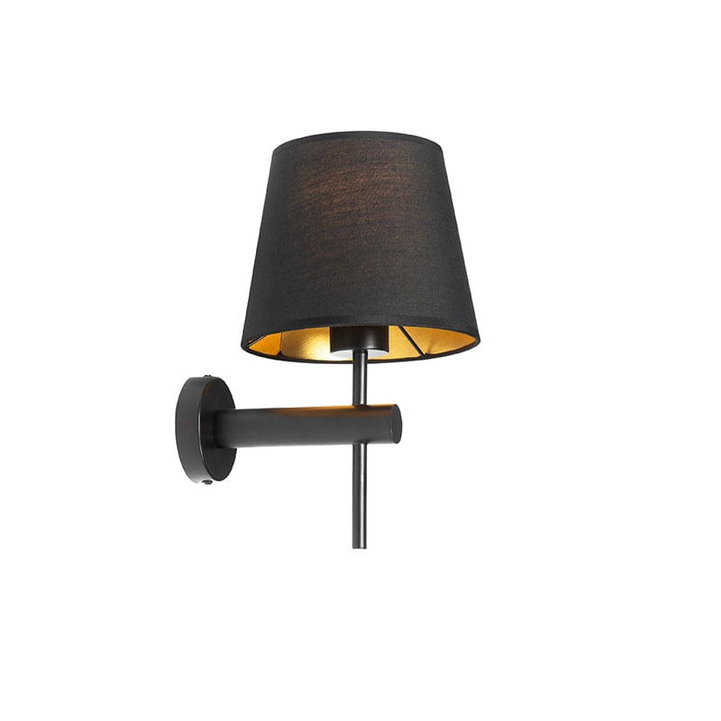 Moderne Wandleuchte Schwarz inkl. Schirm mit goldener Innenseite - Pluk