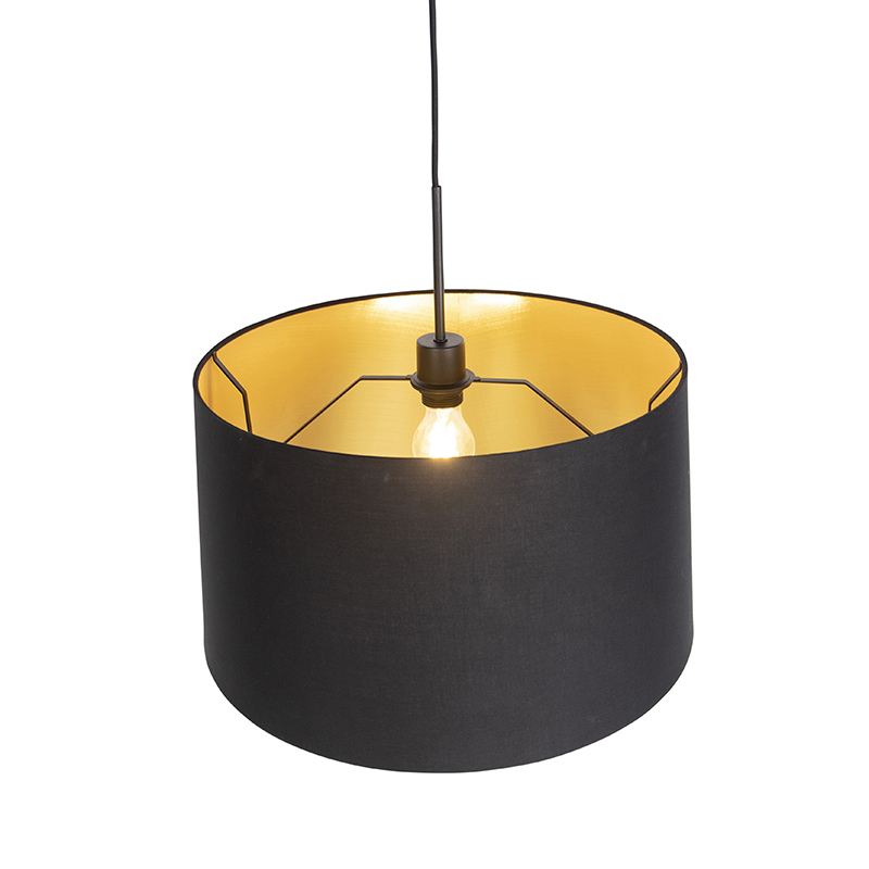Lámpara colgante con pantalla de algodón negra y dorada 50 cm - Combi