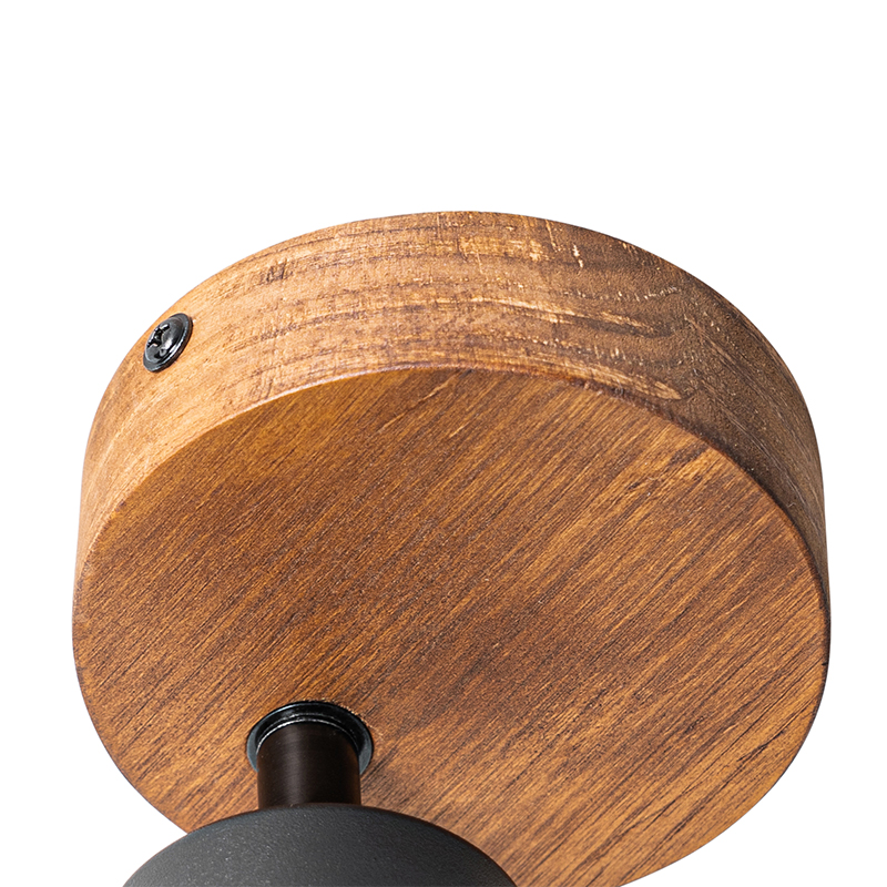 Industriespot schwarz mit Holz neigbar - Jeana