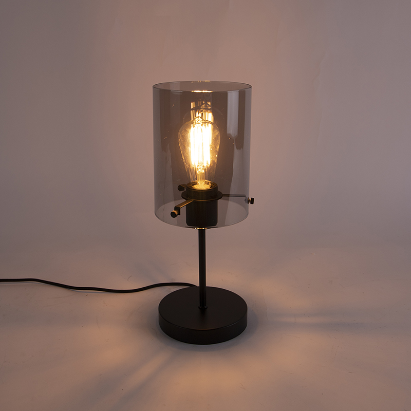 Design Tischlampe schwarz mit Rauchglas auf Standard - Kuppel