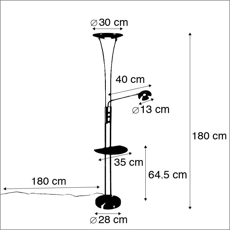 Goldene Stehlampe mit Lesearm inkl. LED und USB-Anschluss - Sevilla