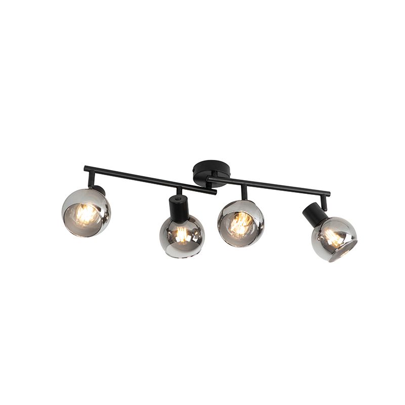 Art Deco Ceiling Light Black with Smoke Glass 4-Lights - Vidro