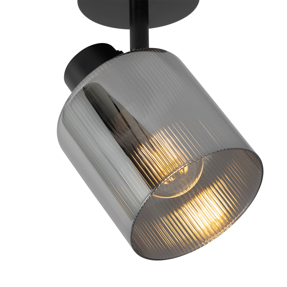 Foco de techo Art Deco negro con cristal ahumado regulable - Laura