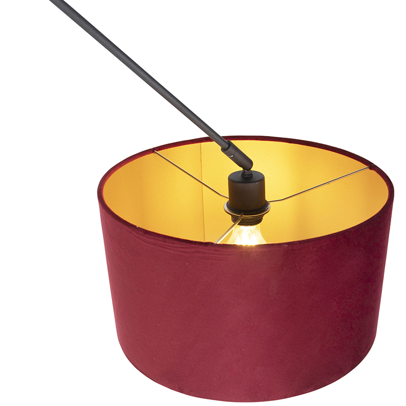 Lámpara colgante negra con pantalla de terciopelo rojo con dorado 35 cm - Blitz