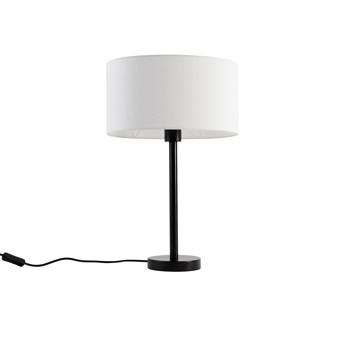 Lámpara de mesa negra con pantalla ovalada de lino blanca de 35 cm - Simplo