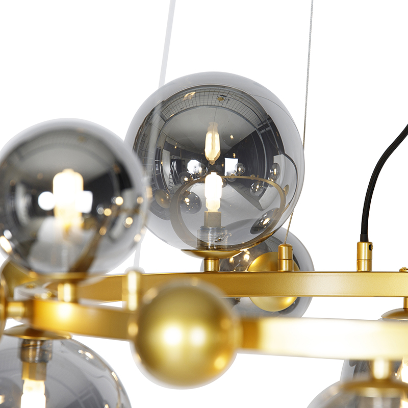Art Deco Hängelampe Gold mit Rauchglas 12 Lichter - David