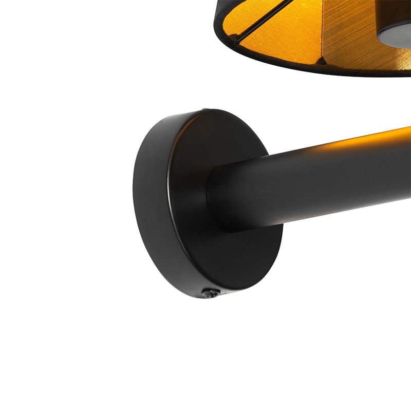 Moderne Wandleuchte Schwarz inkl. Schirm mit goldener Innenseite - Pluk