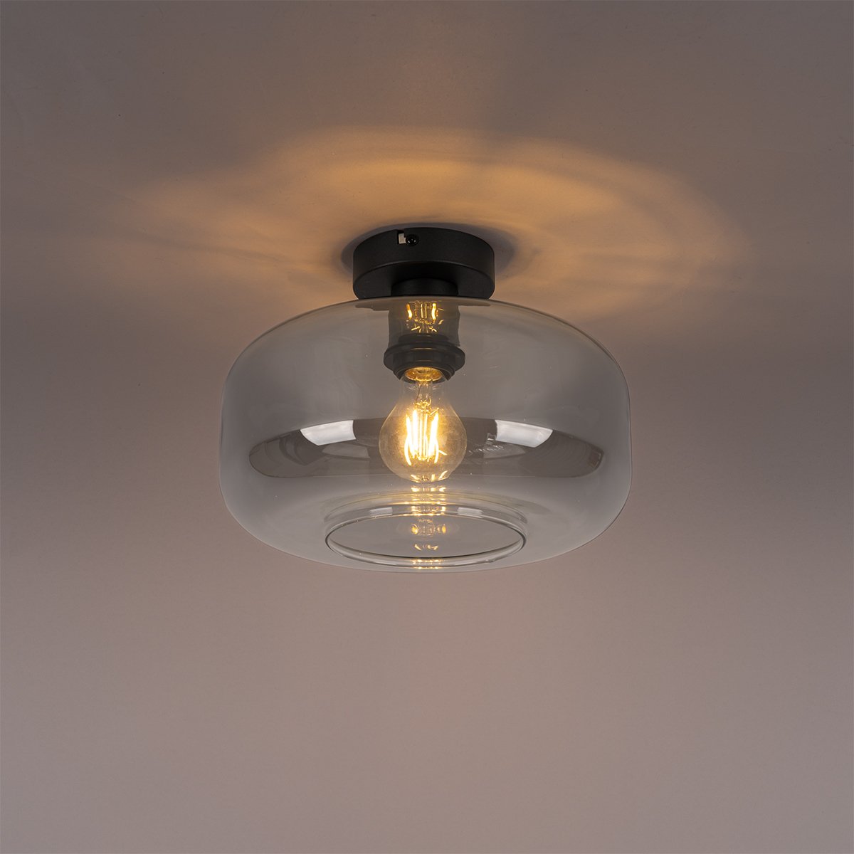 Art Deco Ceiling Light Black with Smoke Glass - Bizle