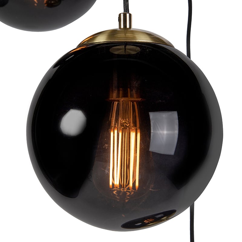 Art Deco Pendant Light Brass with Black Glass 3-Light - Pallon