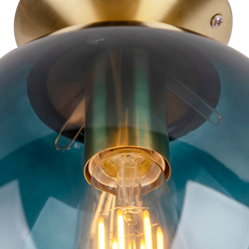 Art Deco Ceiling Light Brass with Ocean Blue Glass - Pallon