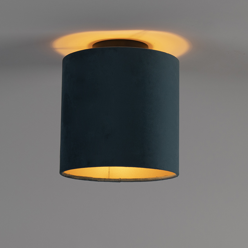 Ceiling Light With Velours Shade Blue with Gold 20 cm - Combi Black