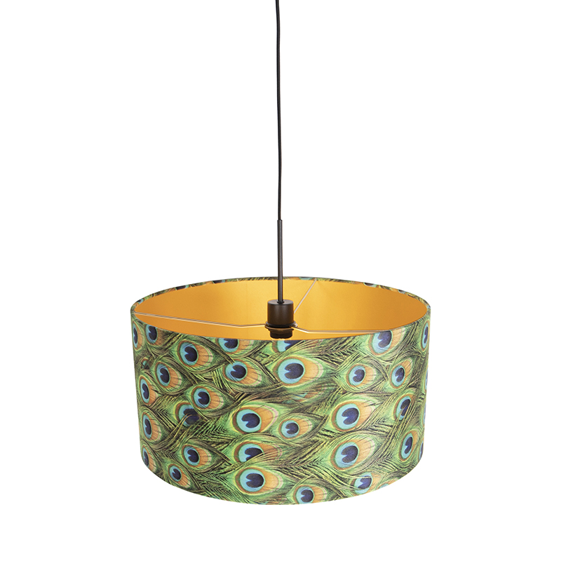 Pendant Light with Velvet Lampshade Peacock with Gold 50 cm - Combi