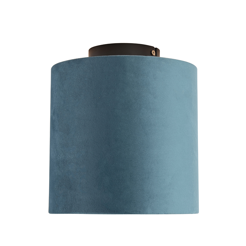 Deckenleuchte mit Veloursschirm blau mit Gold 20 cm - Combi schwarz
