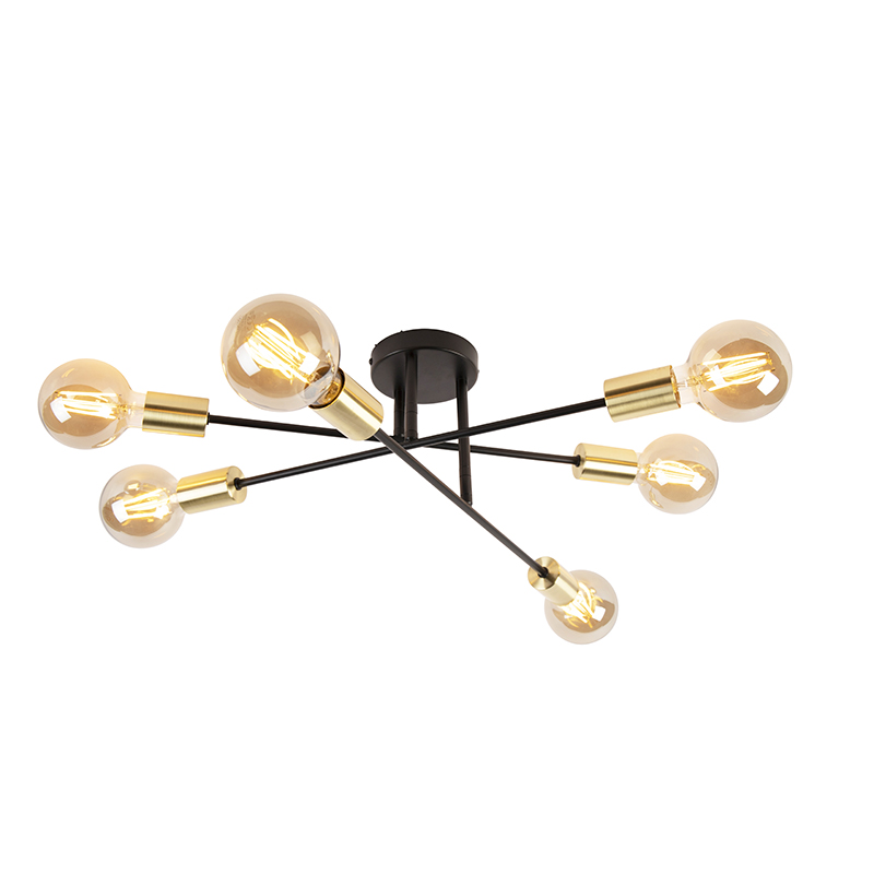 Plafoniera industriale nera con oro 6 luci - Sydney