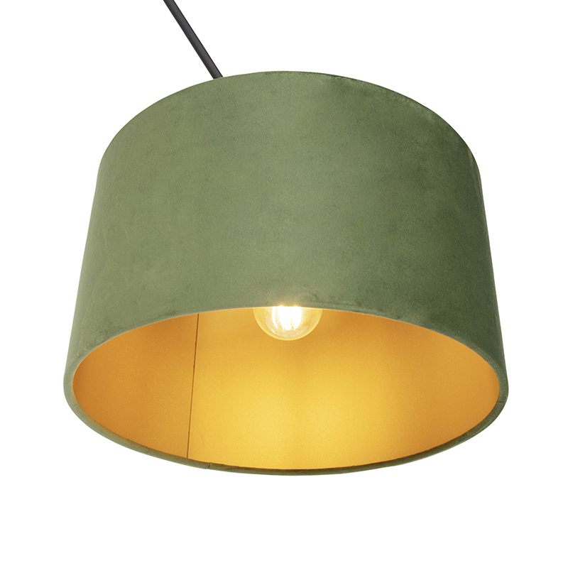 Lampada a sospensione nera con paralume in velluto verde con oro 35 cm - Blitz