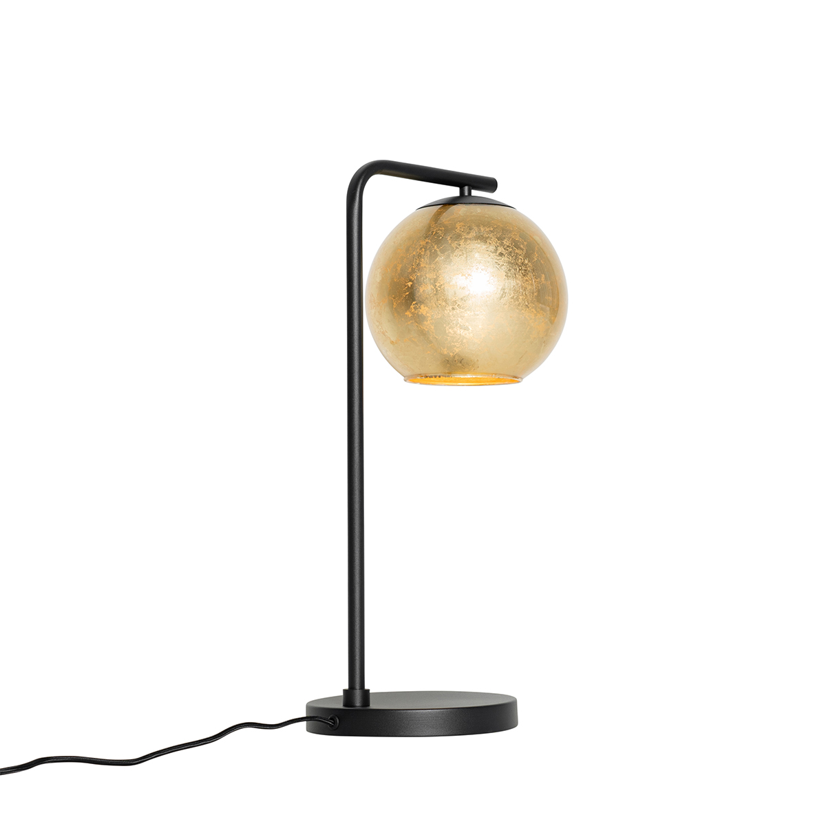 Lámpara de mesa de diseño negra con cristal dorado - Bert