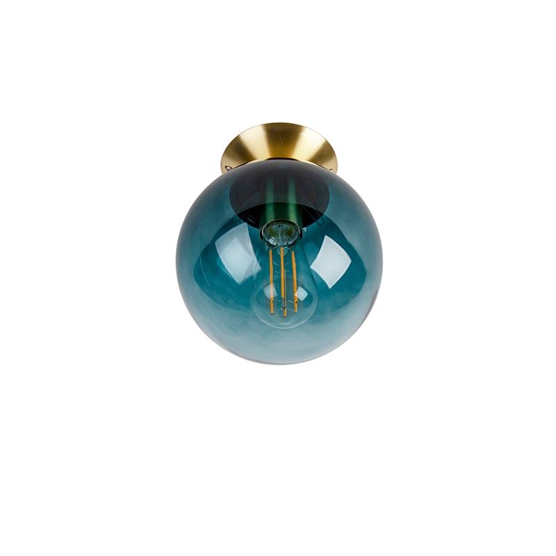 Art Deco Ceiling Light Brass with Ocean Blue Glass - Pallon