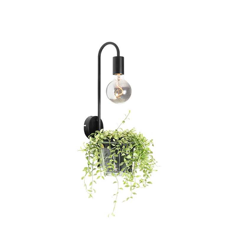 Lámpara de pared moderna negra con cristal - Roslini