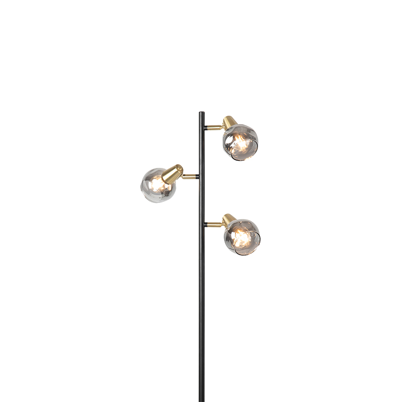 Lampada da terra Art Déco nera e oro con vetro fumé 3 luci - VIDRO