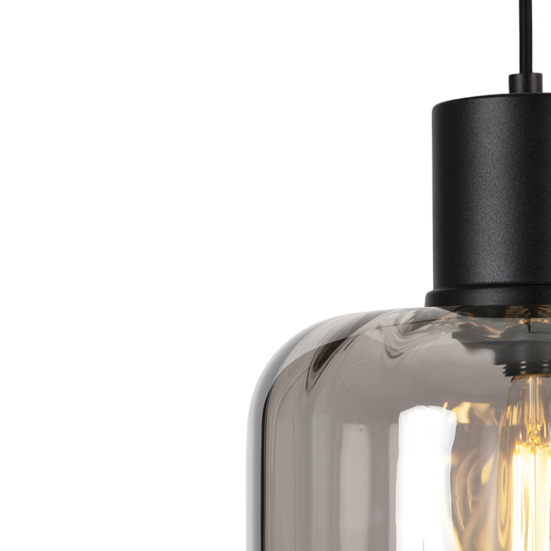 Lámpara colgante de diseño negra con cristal ahumado 3 luces 226 cm - Qara