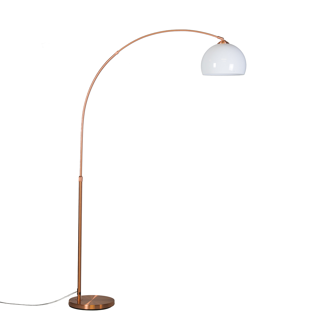 Lampada ad arco moderna in rame con paralume bianco - Arc Basic