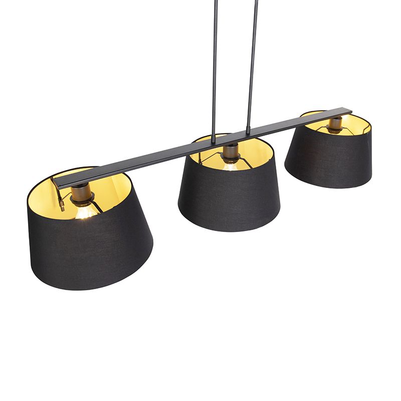 Lampada a sospensione con paralumi in cotone nero e oro 32 cm - Combi 3 Deluxe