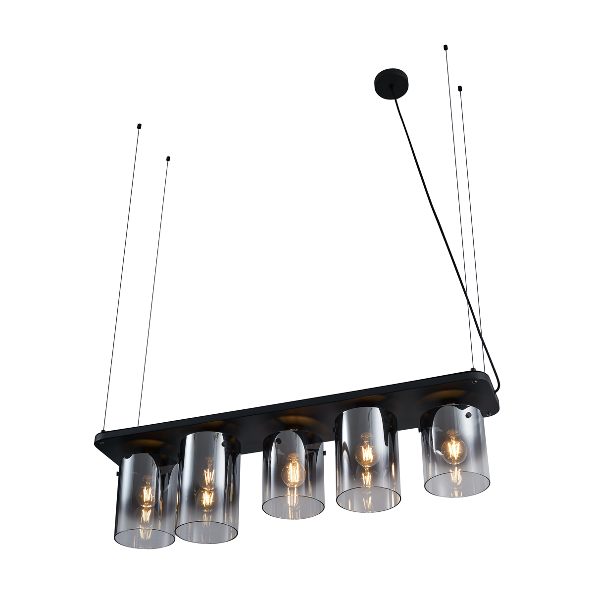 Lámpara colgante moderna negra con cristal ahumado de 5 luces - Hybrid